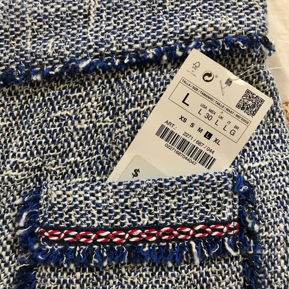 New + Tag ~ Zara Blue Tweed Fringe Skirt (M-L) - Picture 6 of 7